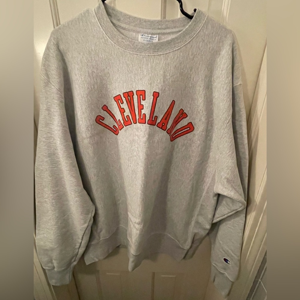 Champion Gray Crewneck Sweater with Cleveland Design